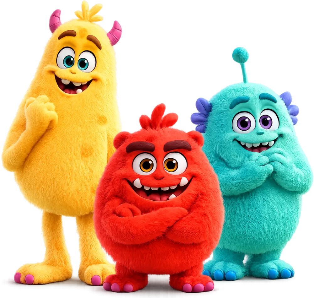 The three Monster Trip characters standing together
